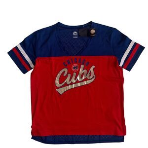 Majestic Men's Size L Chicago Cubs MLB Baseball Mesh Jersey Shirt Brand New